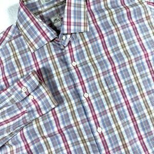 Peter Millar Button Up Shirt Men's L Maroon Tan‎ Plaid Long Sleeve Cotton Golf